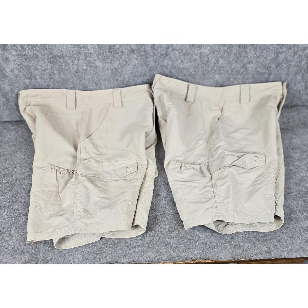 Reel Legends Shorts Mens 34 Beige Cargo Quick Dry Fishing Lined Nylon Lot Of 2